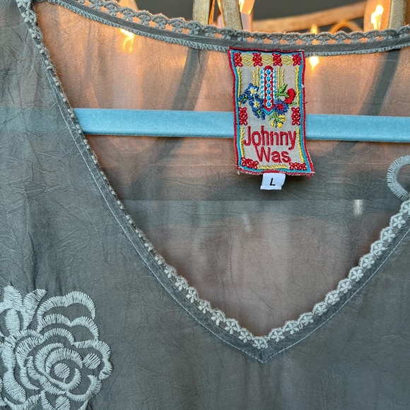 JOHNNY WAS Embroidered Blouse Shirt Tunic L Sage - Picture 2 of 8